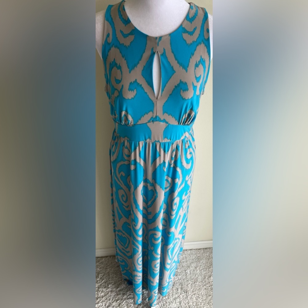 INC INTERNATIONAL CONCEPTS SLEEVELESS MAXI BLUE/SILVER/GRAY SZ L